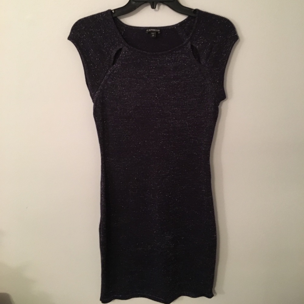 Express Navy with Silver Shimmer Mini SweaterDress, Size Small
